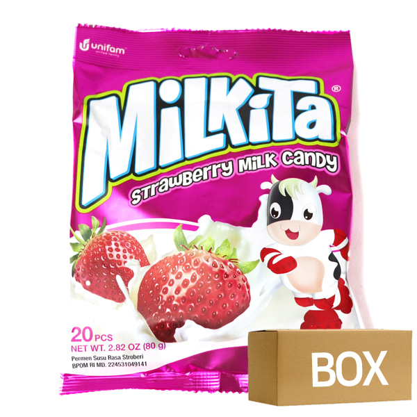 밀키타 스트로베리 밀크캔디 80gX20봉 1박스 / 밀크맛 우유 사탕
