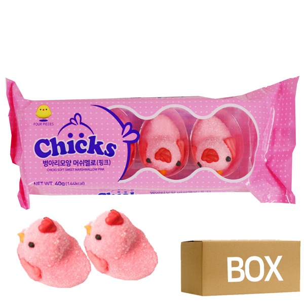 병아리모양 머쉬멜로우 40g(핑크) x 20개입 1박스