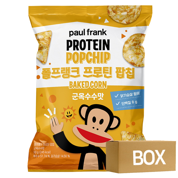 폴프랭크 프로틴팝칩 군옥수수맛 50gX12봉 1박스(2023-02-23) / 단백질과자 다이어트간식